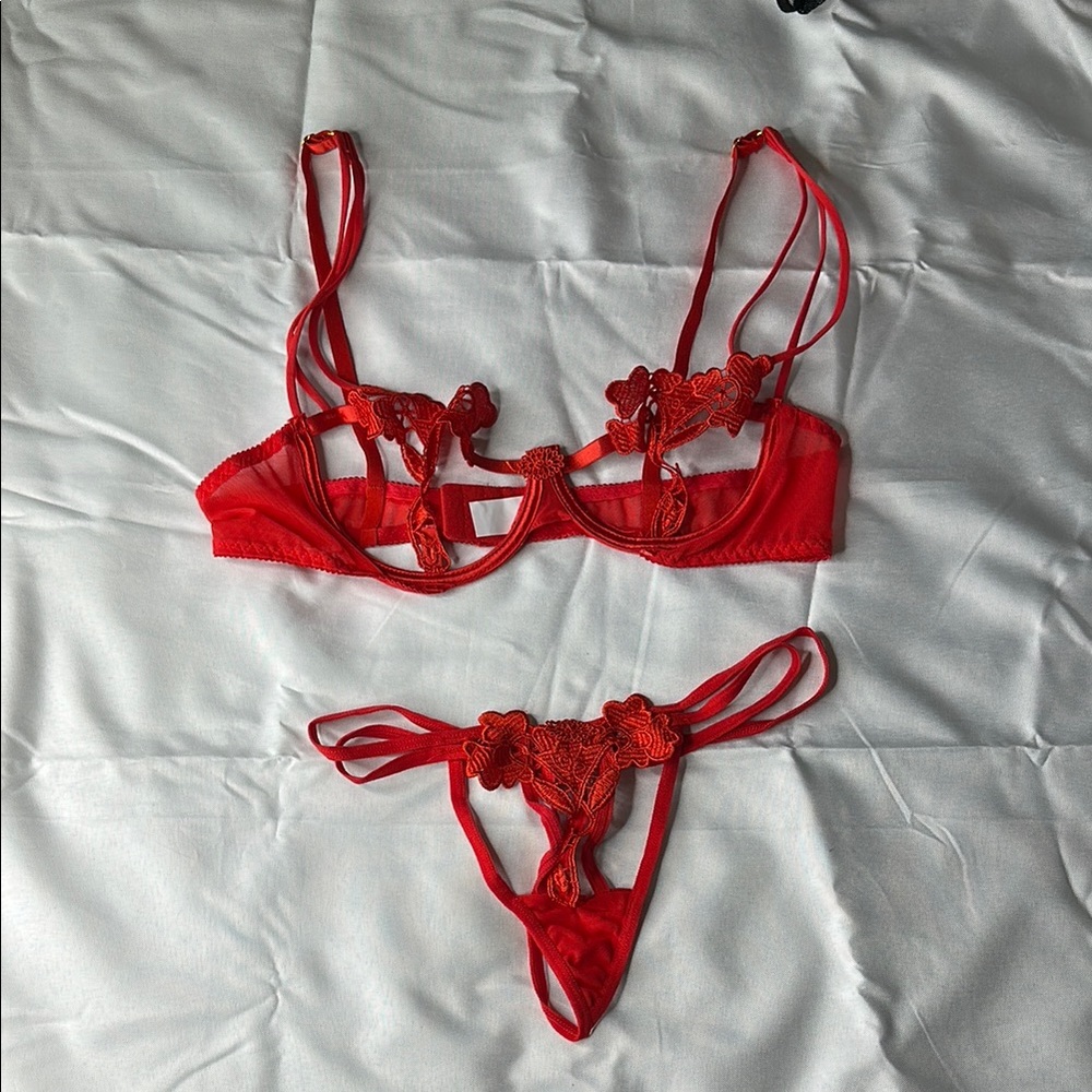 Red Lace Strappy Lingerie Set
